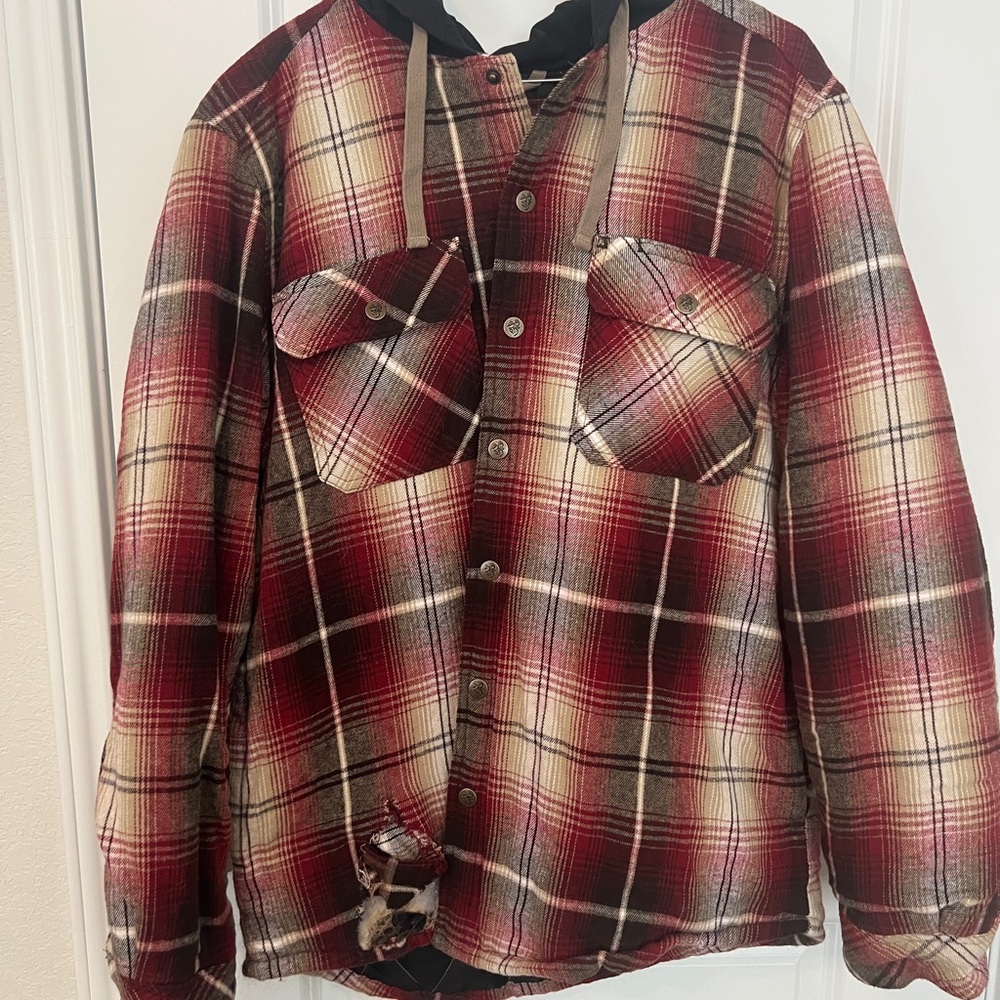 Men's Plaid Shirt Jacket - Red and Black